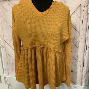 Mustard yellow waffle hooded top